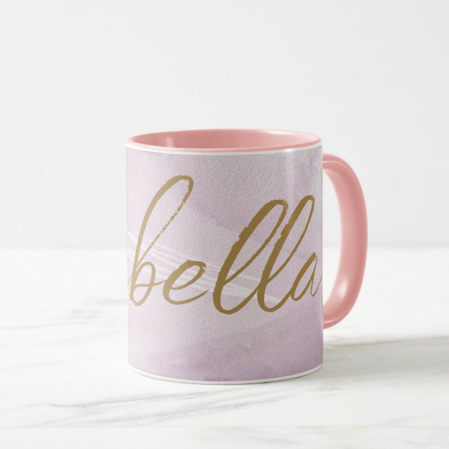 Monogram Blush Pink | Elegant Pink Gold Minimalist Mug (Front Right)