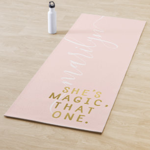 Monogram Blush Pink Gold Girl Power She's Magic Yoga Mat