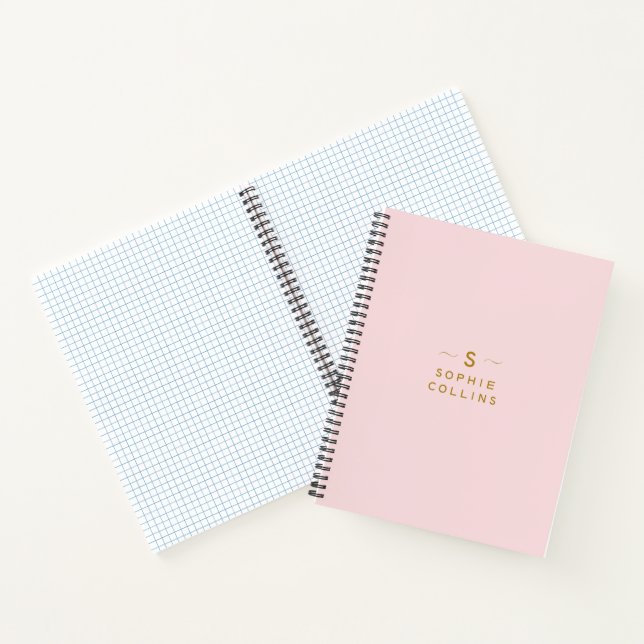 Monogram Blush Pink Gold Minimalist Elegant Name Notebook (Inside)