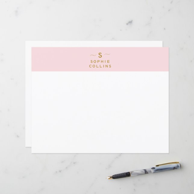 Monogram Blush Pink Gold Minimalist Paper (Front/Back In Situ)