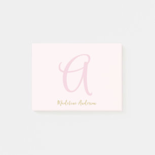 Monogram Blush Pink Gold Modern Minimalist  Post-it Notes