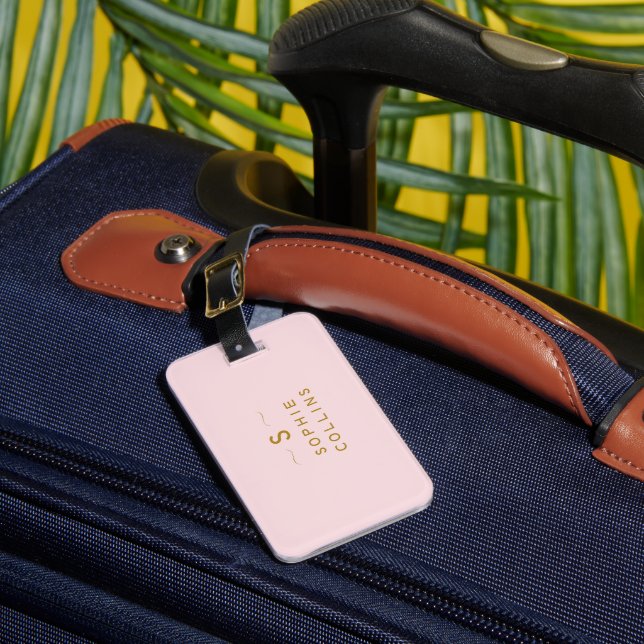 Monogram Blush Pink Gold Name Luggage Tag (Front Insitu 1)