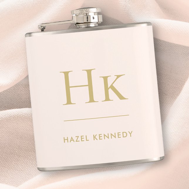 Monogram Blush Pink Gold Personalized Bachelorette Hip Flask (Creator Uploaded)