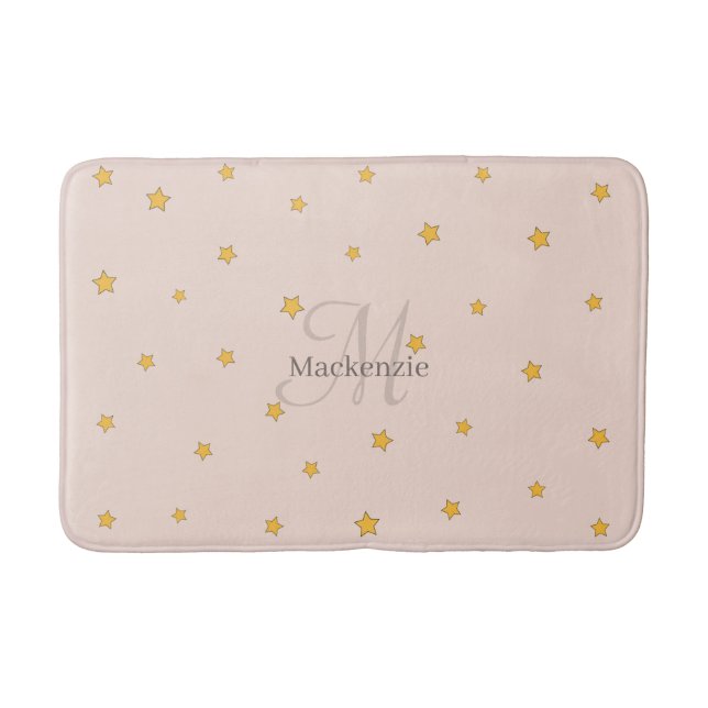 Monogram Blush Pink Lucky Stars Bath Mat (Front)