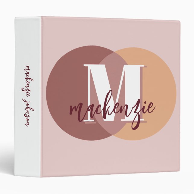 Monogram Blush Pink Minimalist Modern Feminine Binder (Front/Spine)