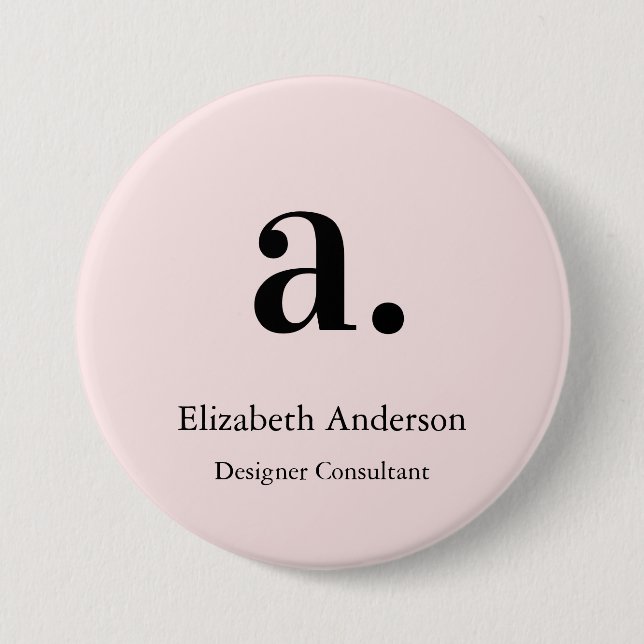 Monogram Blush Pink Modern Minimalist Feminine 3 Inch Round Button (Front)