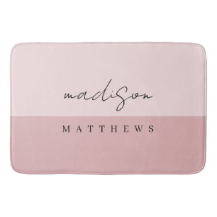 Monogram Blush Pink Modern Minimalist Feminine Bath Mat
