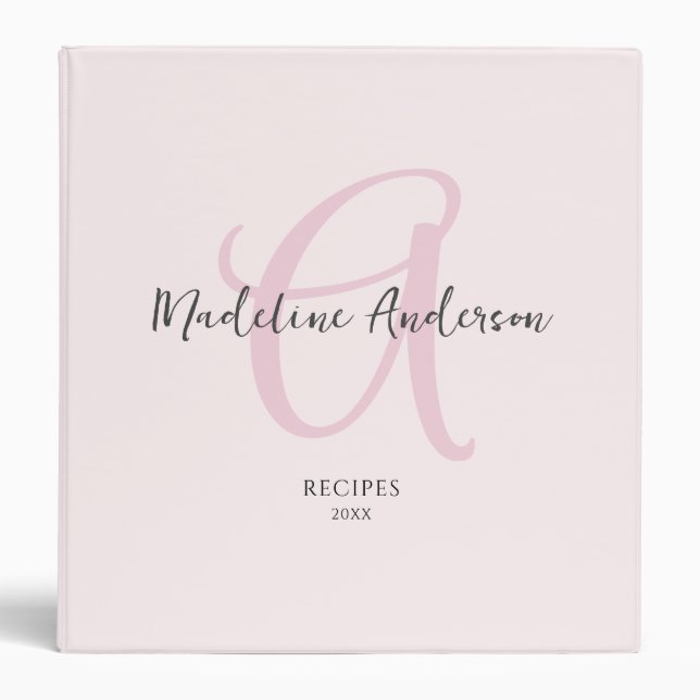 Monogram Blush Pink Modern Minimalist Feminine Binder (Front)