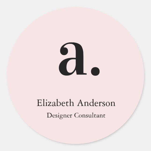 Monogram Blush Pink Modern Minimalist Feminine Classic Round Sticker (Front)