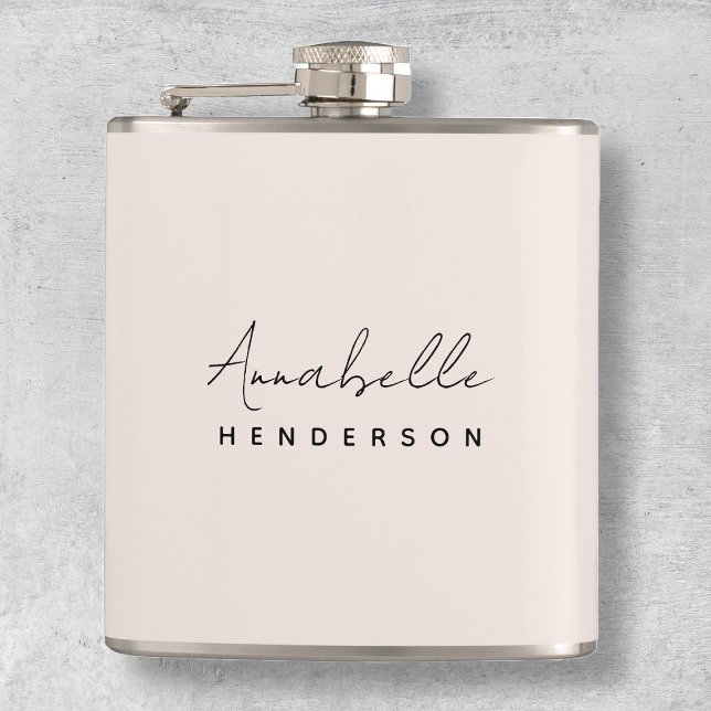 Monogram Blush Pink | Modern Minimalist Feminine Hip Flask (Creator Uploaded)
