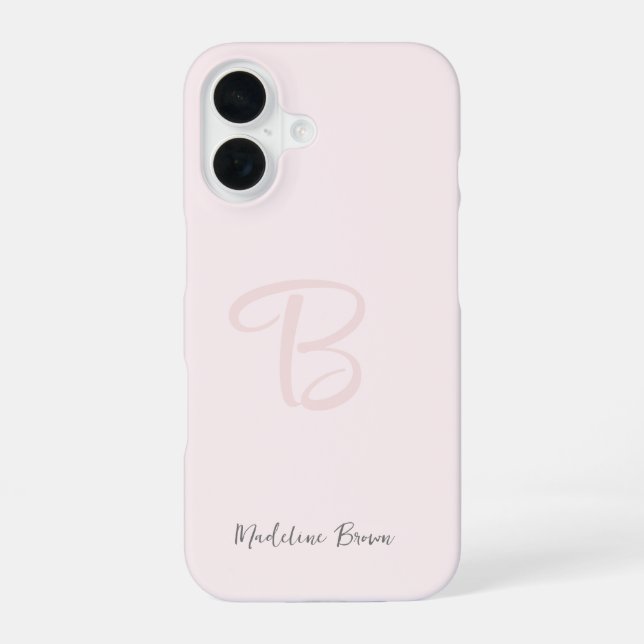Monogram Blush Pink Modern Minimalist Feminine iPhone 16 Case (Back)