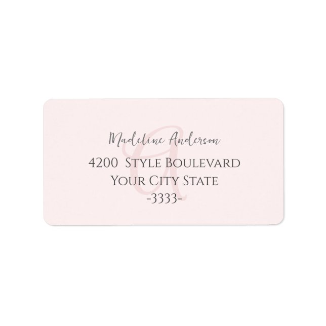 Monogram Blush Pink Modern Minimalist Feminine Label (Front)