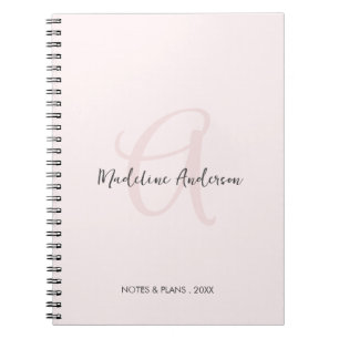 Monogram Blush Pink Modern Minimalist Feminine Notebook