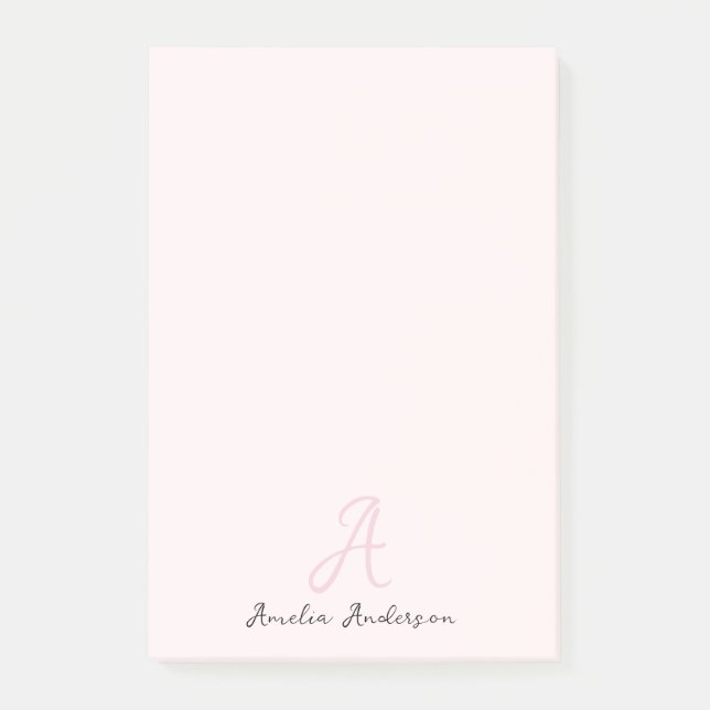 Monogram Blush Pink | Modern Minimalist Feminine Post-it Notes (Front)