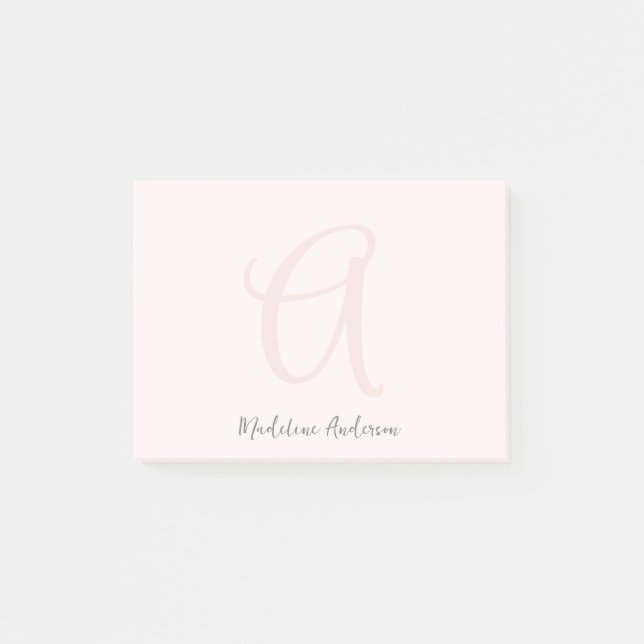 Monogram Blush Pink Modern Minimalist Feminine Post-it Notes (Front)