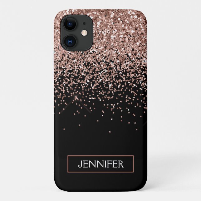 Monogram Blush Pink Rose Gold Glitter & Sparkle Case-Mate iPhone Case (Back)