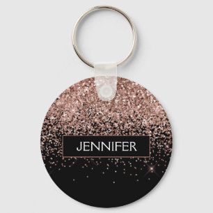 Monogram Blush Pink Rose Gold Glitter & Sparkle Keychain