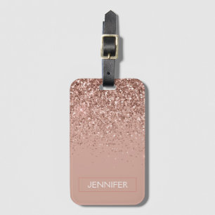 Monogram Blush Pink Rose Gold Glitter & Sparkle Luggage Tag