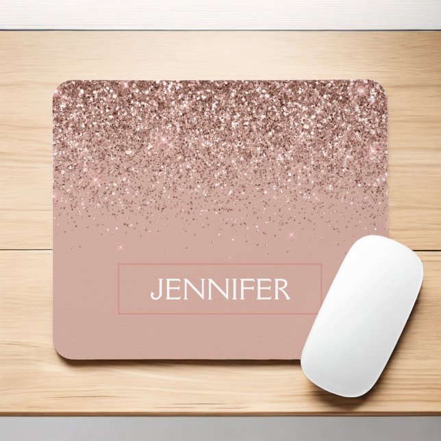 Monogram Blush Pink Rose Gold Glitter & Sparkle Mouse Pad (Creator Uploaded)