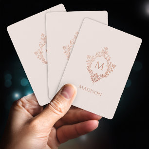 Monogram Blush Pink Rose Gold Vintage Crest Name Playing Cards