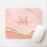 Monogram Blush Pink Watercolor & Faux Gold Mouse  Mouse Pad<br><div class="desc">An elegant and chic blush pink watercolor and faux gold mousepad. It features a hand lettered style calligraphy script font for your name and a monogram.</div>
