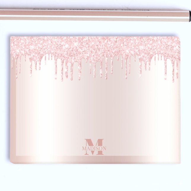 Monogram Blush Rose Gold Dripping Glitter Metallic Post-it Notes (Creator Uploaded)