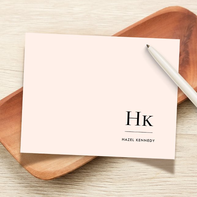 Monogram Blush Simple Monogrammed Social Notecard (Creator Uploaded)