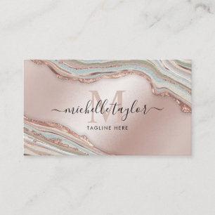 Monogram Boho  Earth Tones Agate Rose Gold Business Card