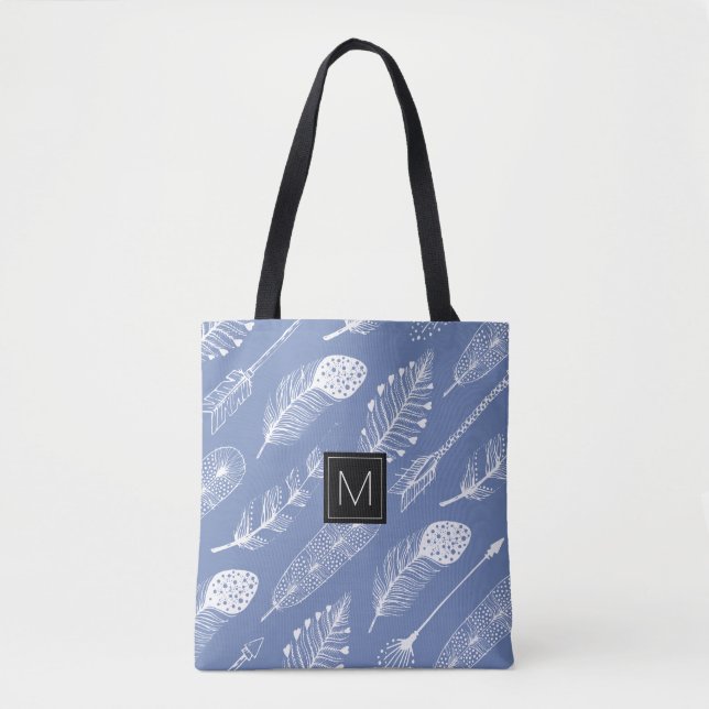 Monogram Boho Feather and Arrows Pattern Tote Bag (Front)