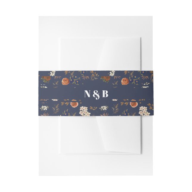 Monogram Boho Floral Wedding Invitation Belly Band (Front Example)