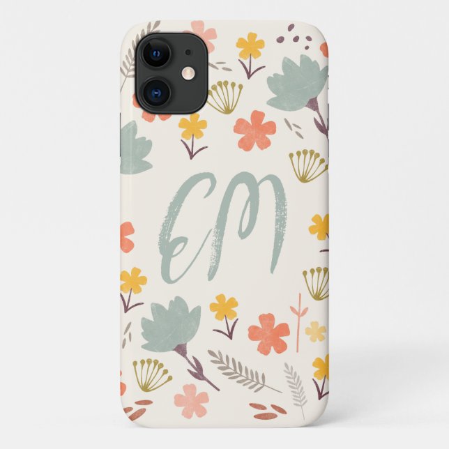 Monogram Boho Flowers iPhone Case (Back)