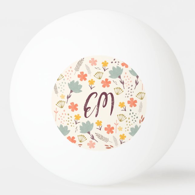Monogram Boho Flowers Ping Pong Ball (Front)