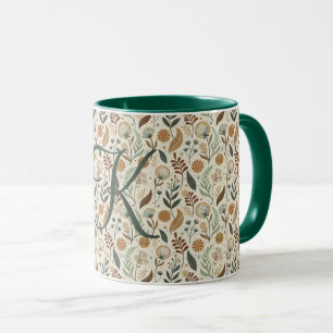 Monogram Boho Leaves Botanical Brown Green Beige Mug