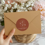 Monogram Boho Terracotta Burnt Orange Wedding Classic Round Sticker<br><div class="desc">Monogram Boho Terracotta Burnt Orange Wedding Classic Round Sticker. (monogram vector designed by pikisuperstar)</div>