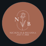Monogram Boho Terracotta Burnt Orange Wedding Classic Round Sticker<br><div class="desc">Monogram Boho Terracotta Burnt Orange Wedding Classic Round Sticker. (monogram vector designed by pikisuperstar)</div>