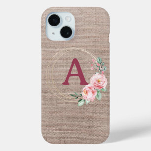 Monogram Boho Watercolor Flower iPhone 15 Case