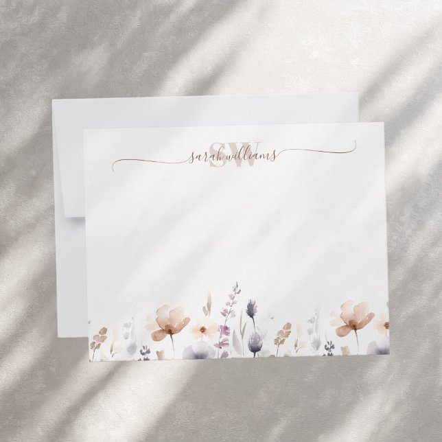 Monogram Boho Watercolor Wildflower Script Name Card (Creator Uploaded)