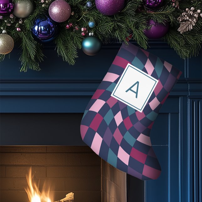 Monogram Bold Chequered Pattern Small Christmas Stocking (Creator Uploaded)