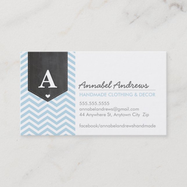 MONOGRAM bold chevron chalkboard flag baby blue Business Card (Front)