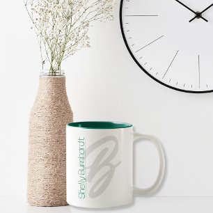 Monogram Bold Minimal Personalized Emerald Green Two-Tone Coffee Mug
