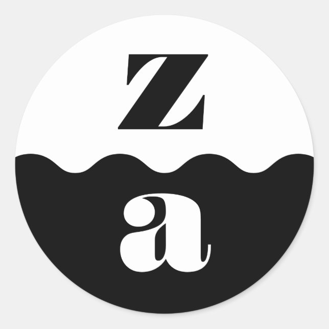 Monogram Bold Scalloped Border Black White Wedding Classic Round Sticker (Front)