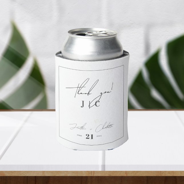Monogram & Border Black and White Wedding Favours Can Cooler (Creator Uploaded)