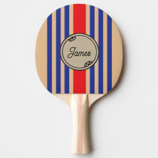 Monogram Border Custom First Name Sporty Stripes Ping Pong Paddle