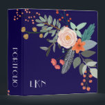 Monogram Botanical Binder<br><div class="desc">A colourful spray of graphic botanical flowers decorate this binder and it can be personalized with three monogram initials on the front and custom text on the spine. The background is a rich navy blue.</div>