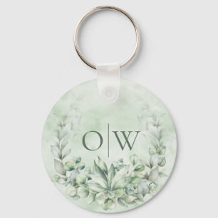 Monogram Botanical Eucalyptus Wedding Favor Keychain
