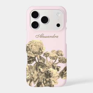 Monogram Botanical Floral Pastel Pink Gold Elegant
