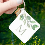 Monogram Botanical Keychain<br><div class="desc">This botanical keychain is decorated with watercolor foliage in shades of green.
Easily customizable.
Original Watercolor © Michele Davies.</div>