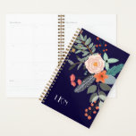 Monogram Botanical Planner<br><div class="desc">A colourful spray of graphic botanical flowers decorate this planner cover and it can be personalized with three monogram initials. The background is a rich navy blue.</div>