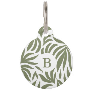 Monogram Botanical Print with Contact Information Pet Tag