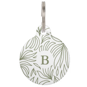 Monogram Botanical Print with Contact Information Pet Tag